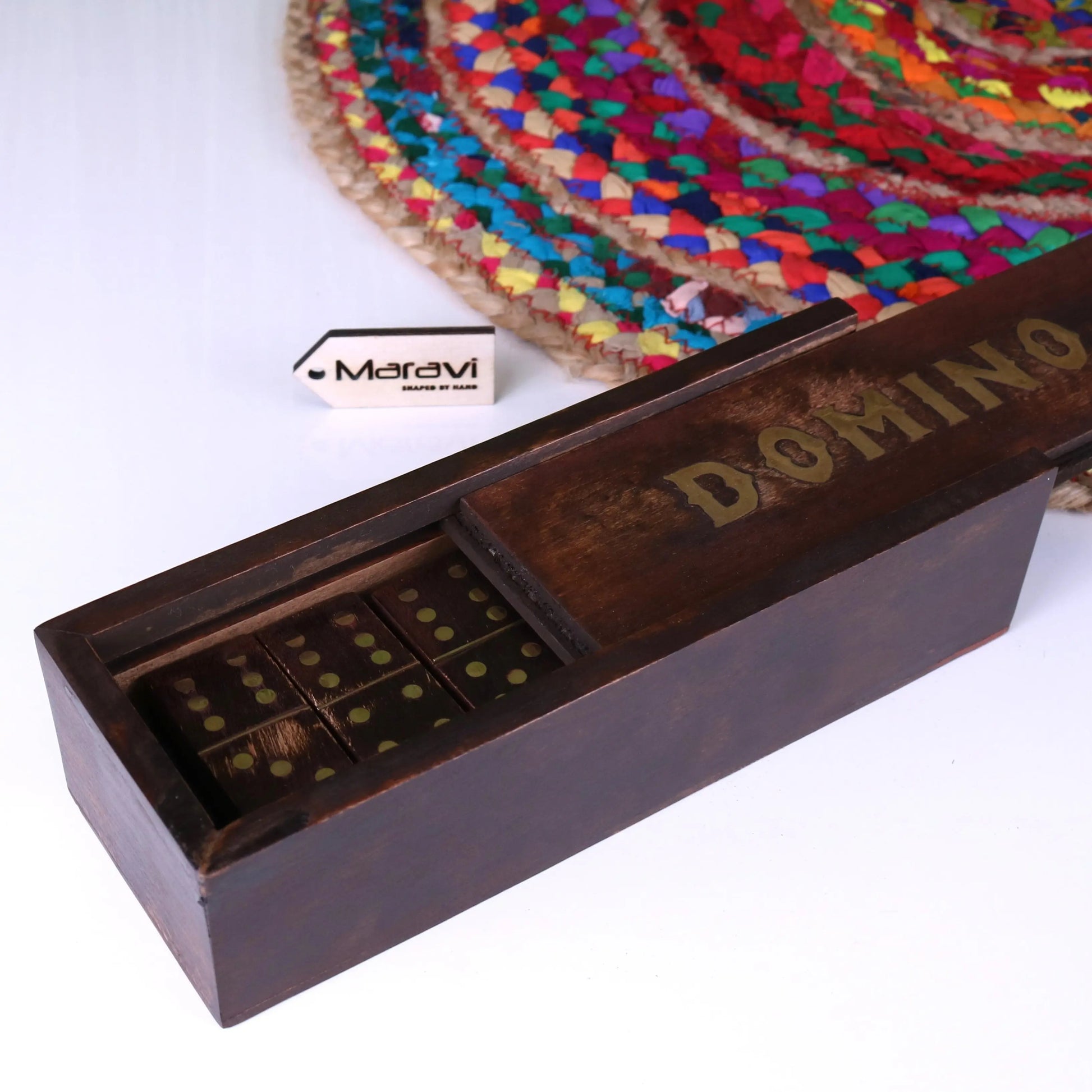 Paka Wooden Domino Set with Box - Showing Box Opened