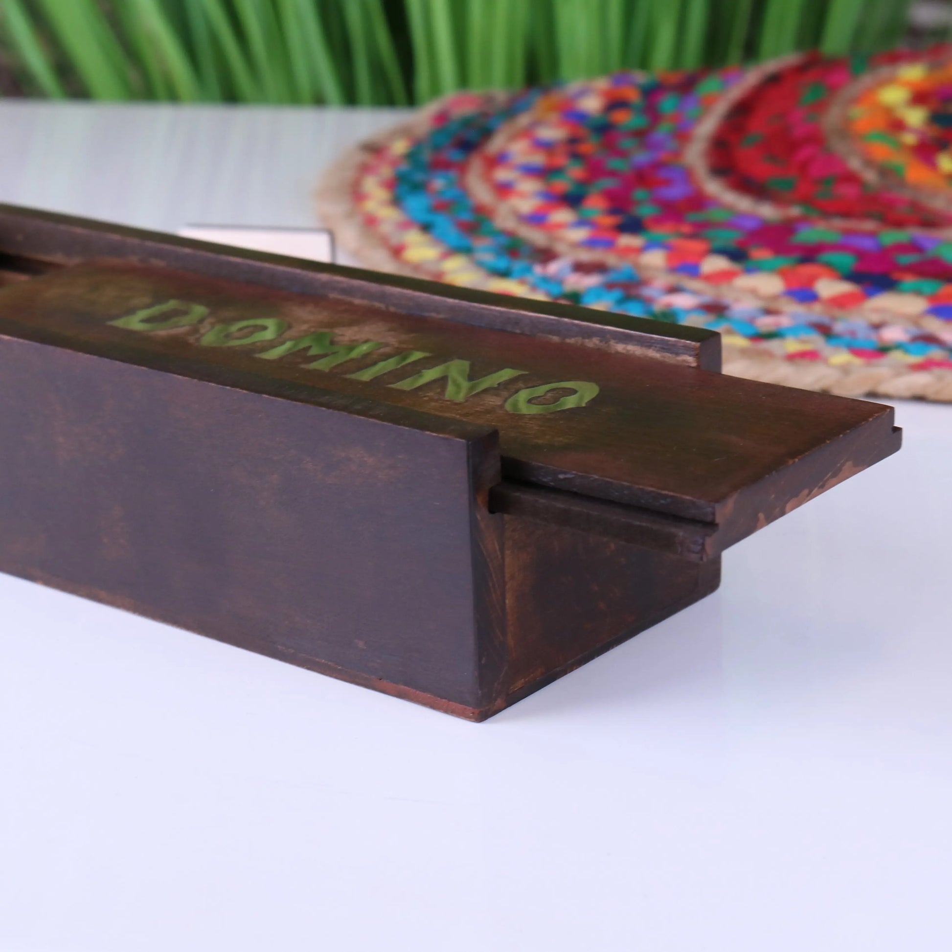 Paka Wooden Domino Set with Box - Showing Box Opened Closeup