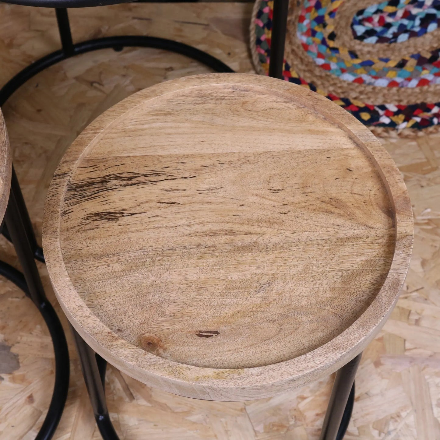 Juna Round Set of 3 Tables Mango Wood - Closeup of Small Tabletop