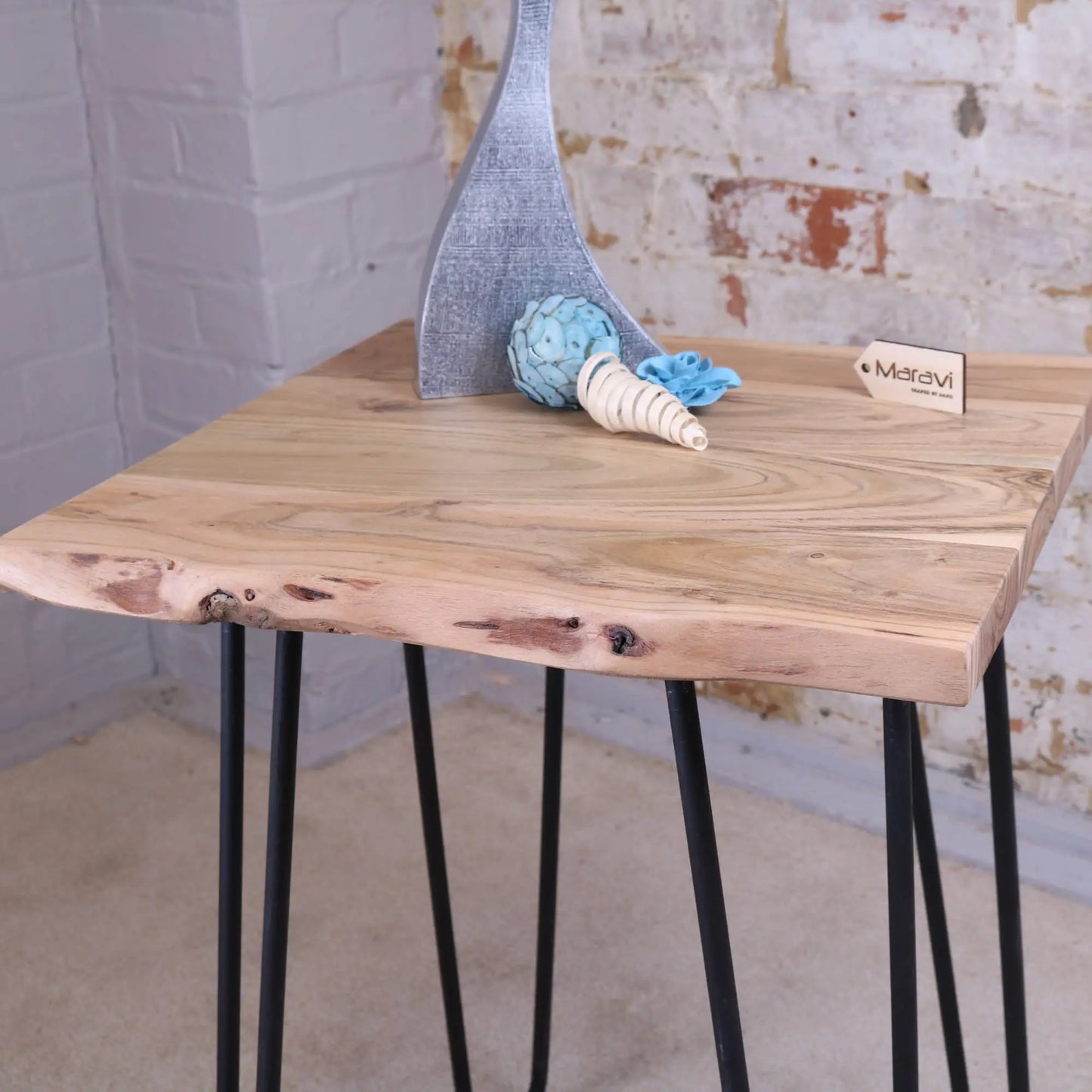 Kalan Live Edge Wooden Side Table - Angled Top View