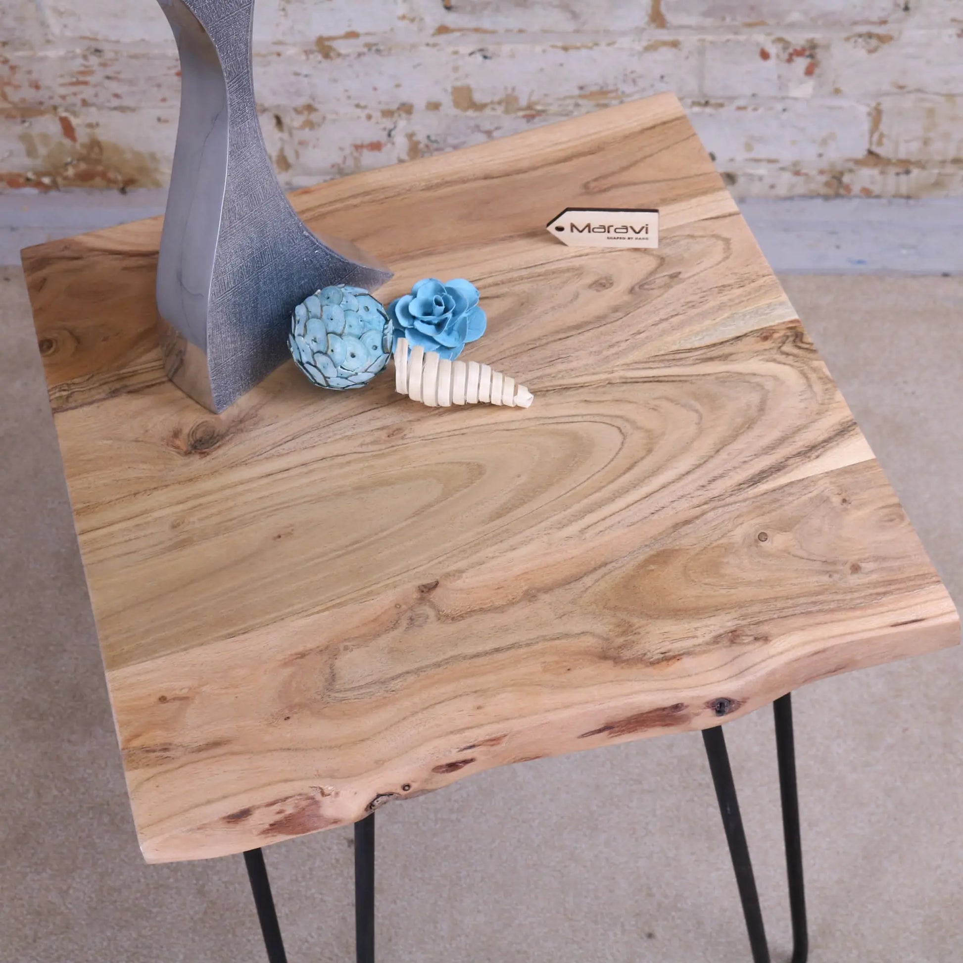 Kalan Live Edge Wooden Side Table - Top View