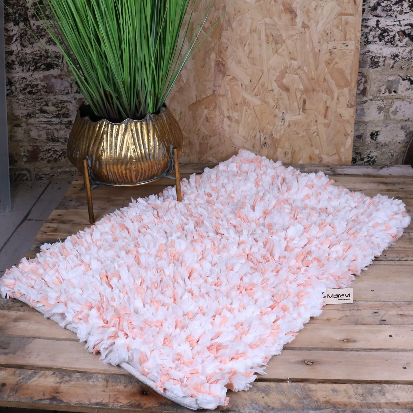 Varam Fluffy Recycled Rug White and Orange - Main Image