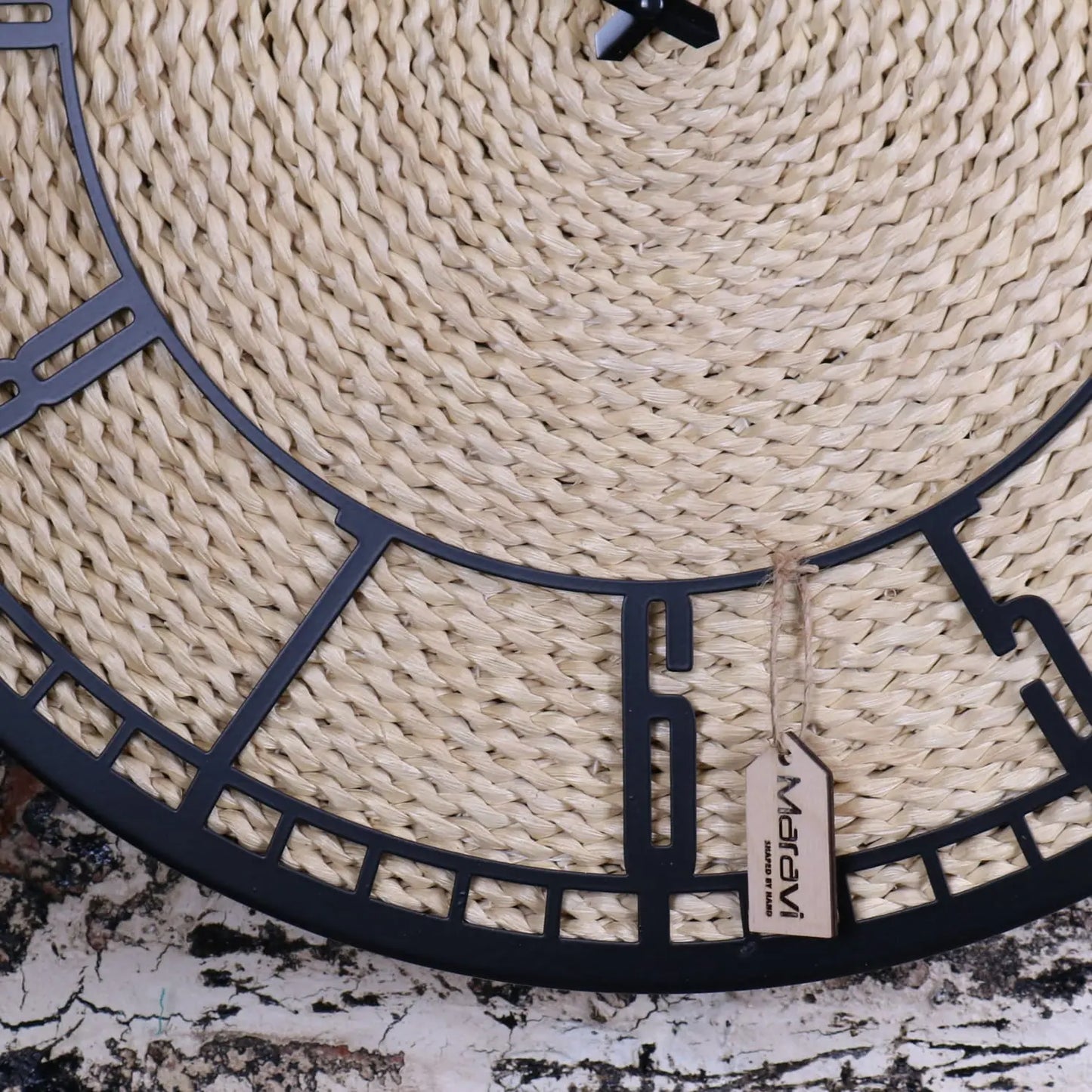 Malada Husk Wall Black Clock 50cm - Closeup of Numbers