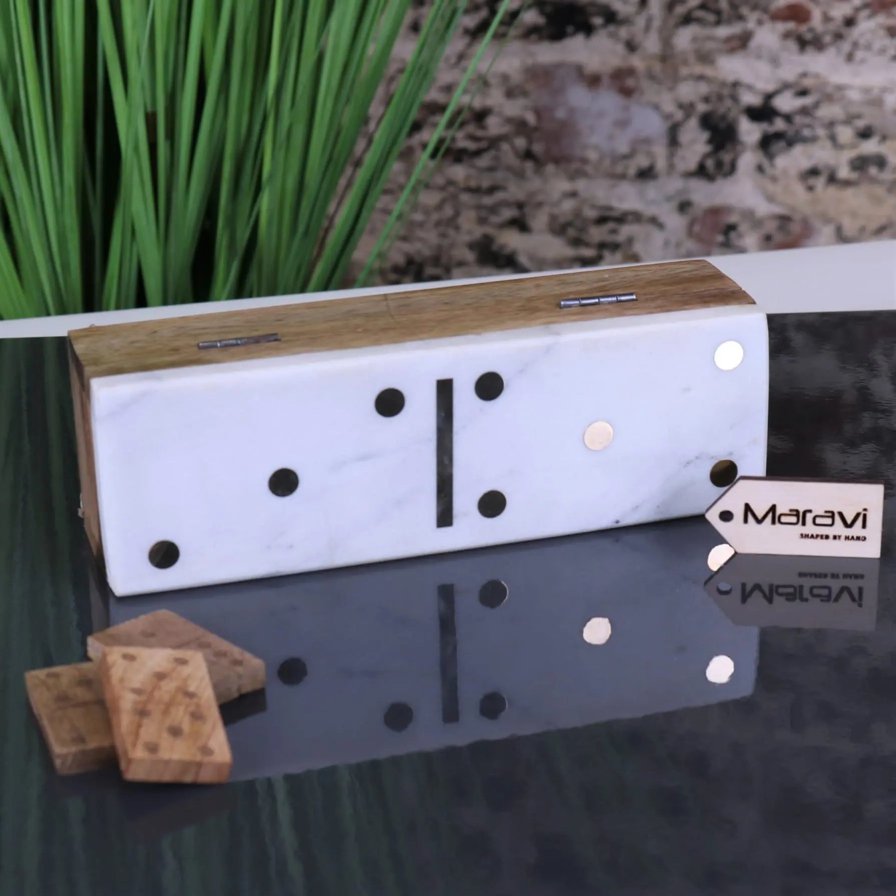 Osian Marble Lid Dominoes Set - White Colour Main Image