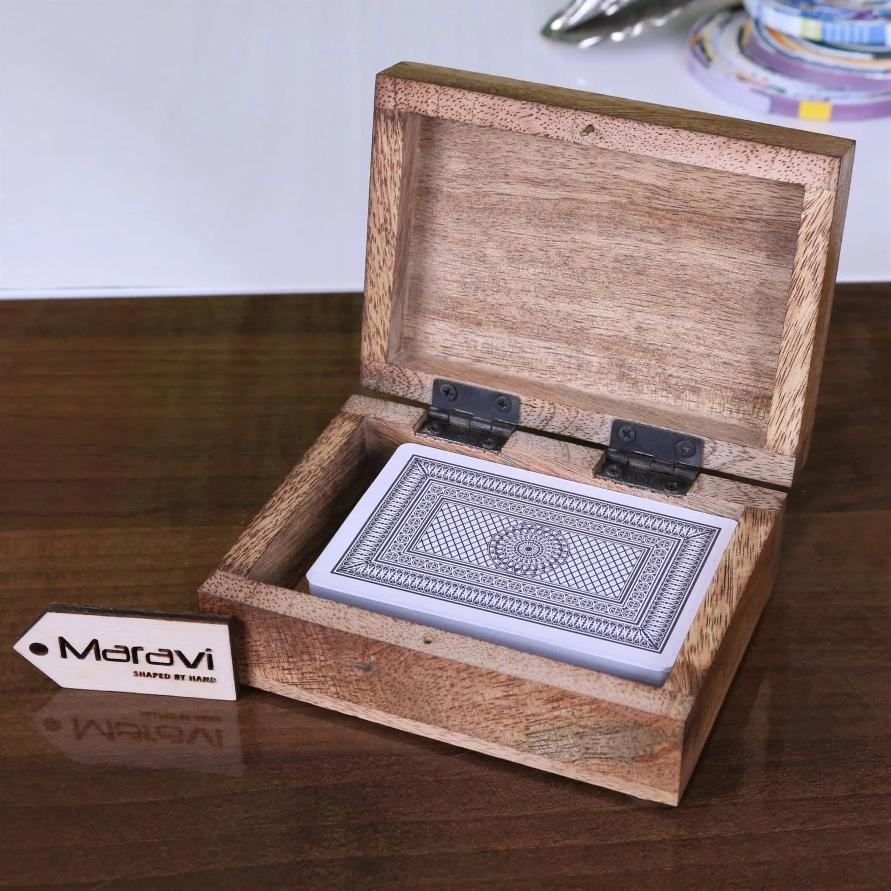 Mahe Wooden Playing Card Box - Open Box