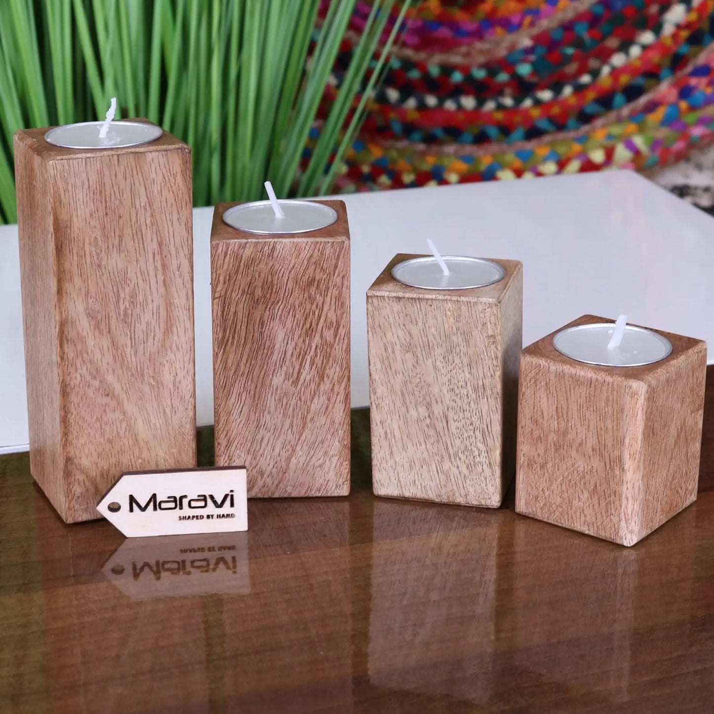 Bure Wooden Tea Light Holders Set of 4 - Main Image