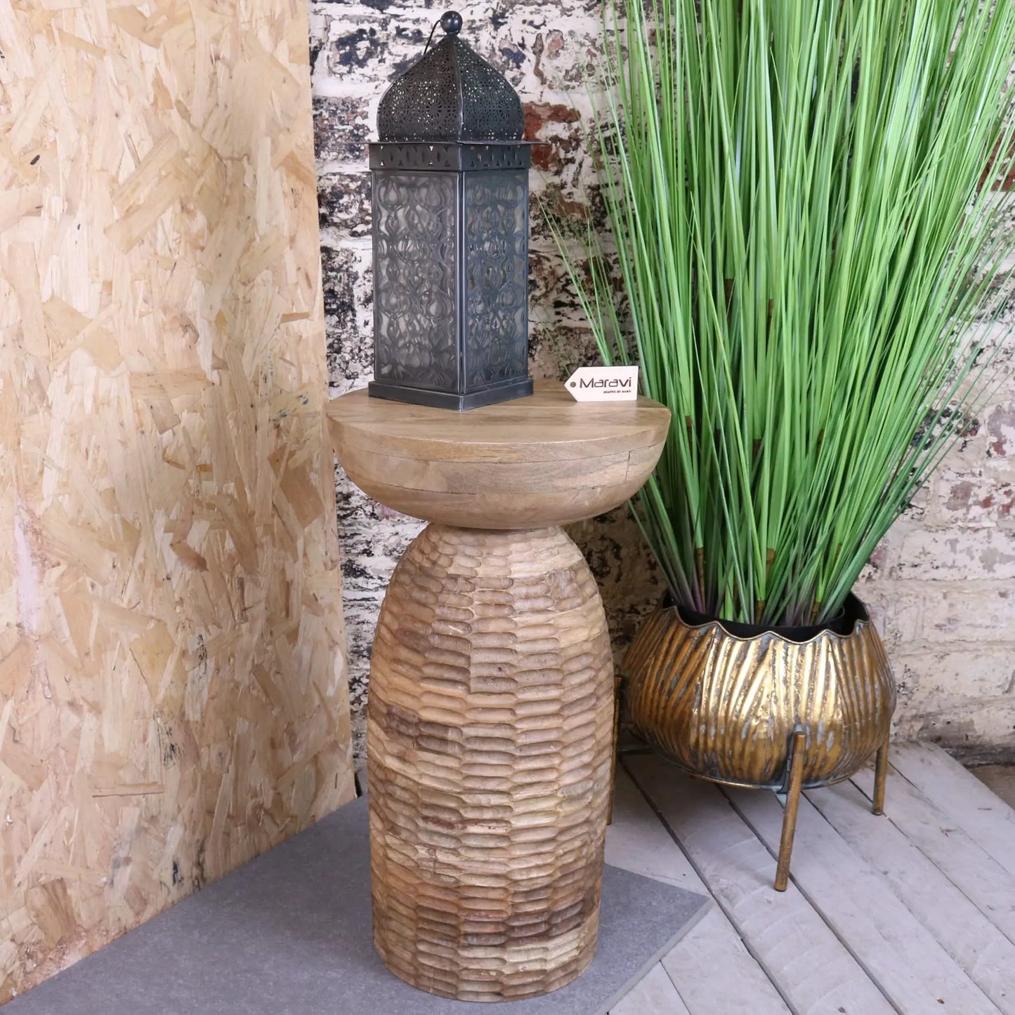 Reiek Wooden Carved Pedestal Side Table - Showing with Ornament