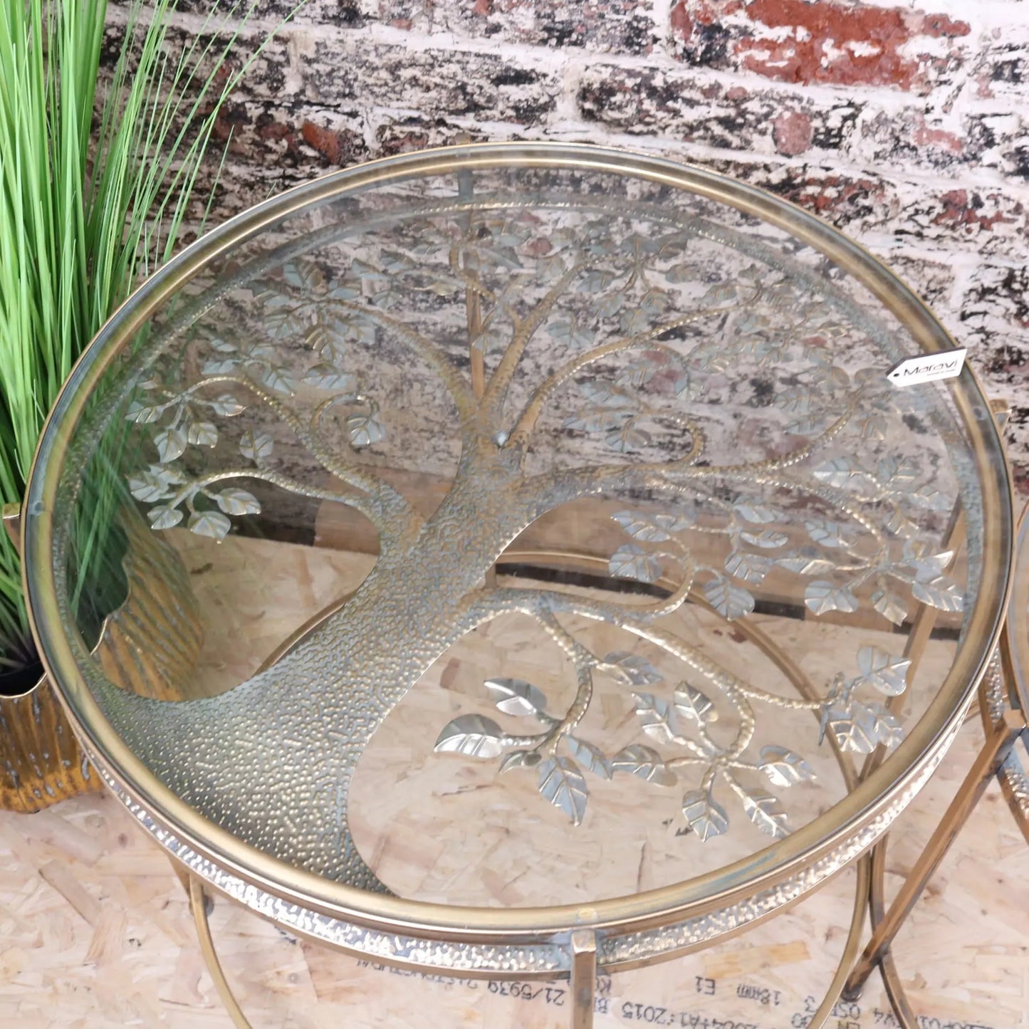 Belagavi Set of 2 Round Side Tables Tree Design - Top View Large Table