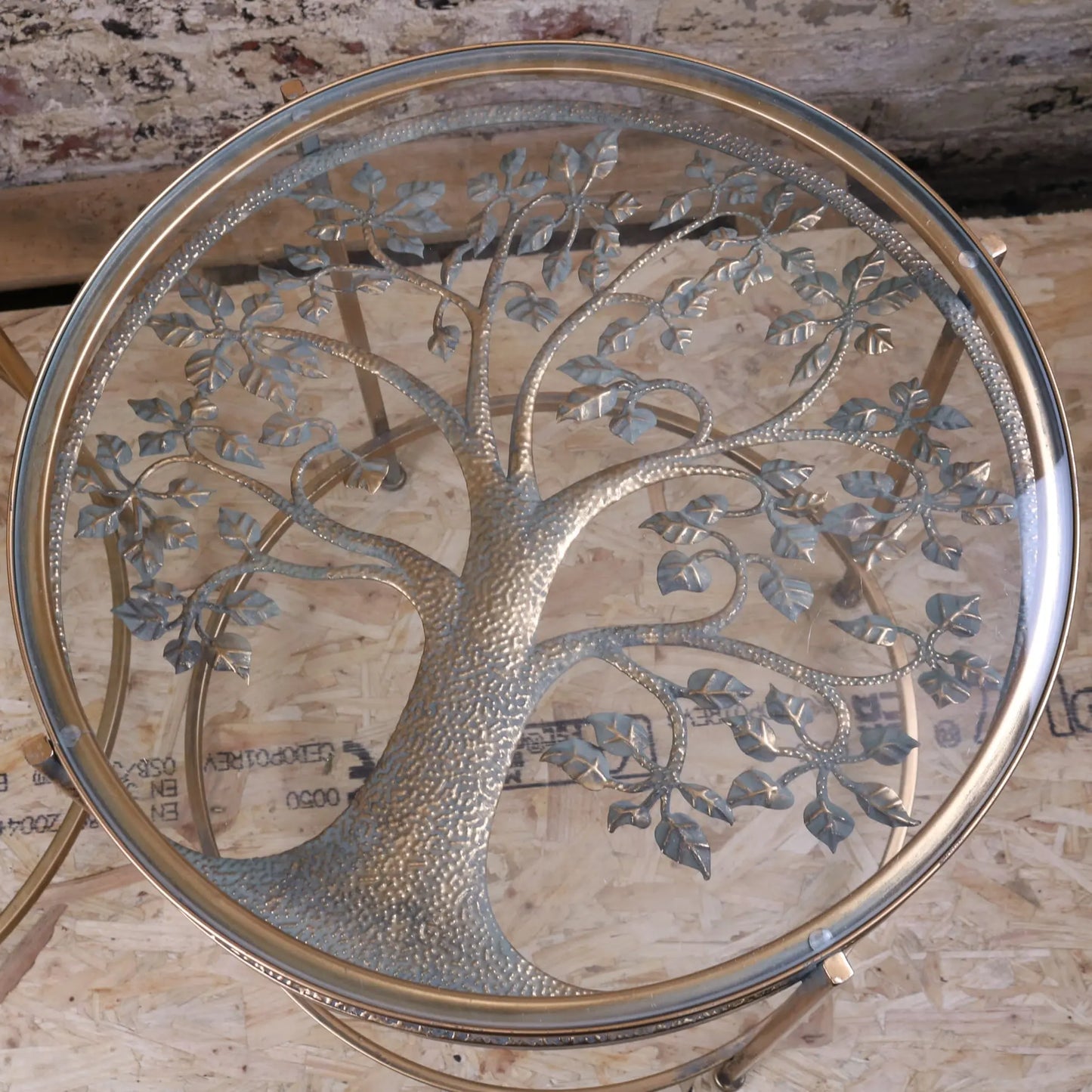 Belagavi Set of 2 Round Side Tables Tree Design - Top View Small Table
