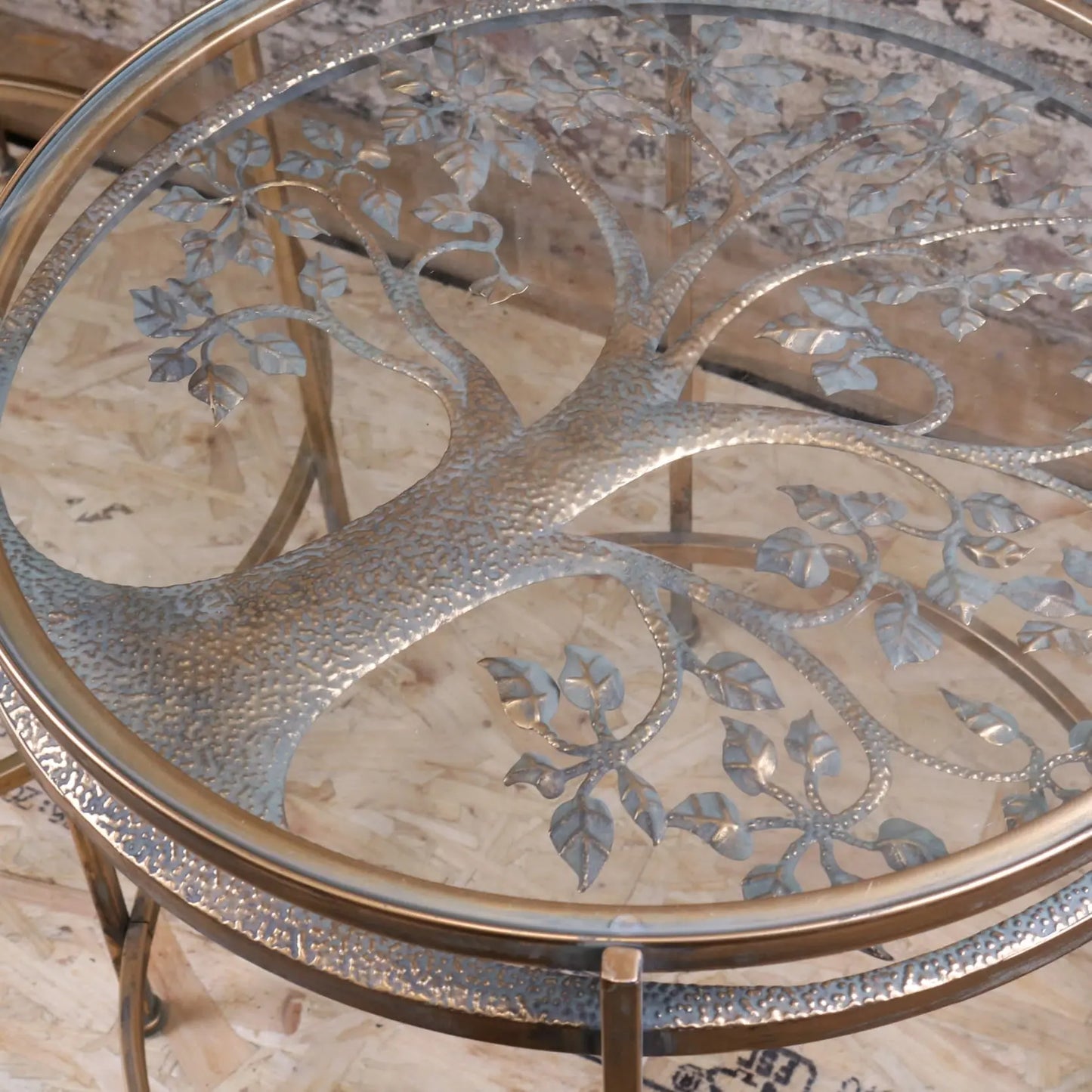 Belagavi Set of 2 Round Side Tables Tree Design - Closeup of Tree