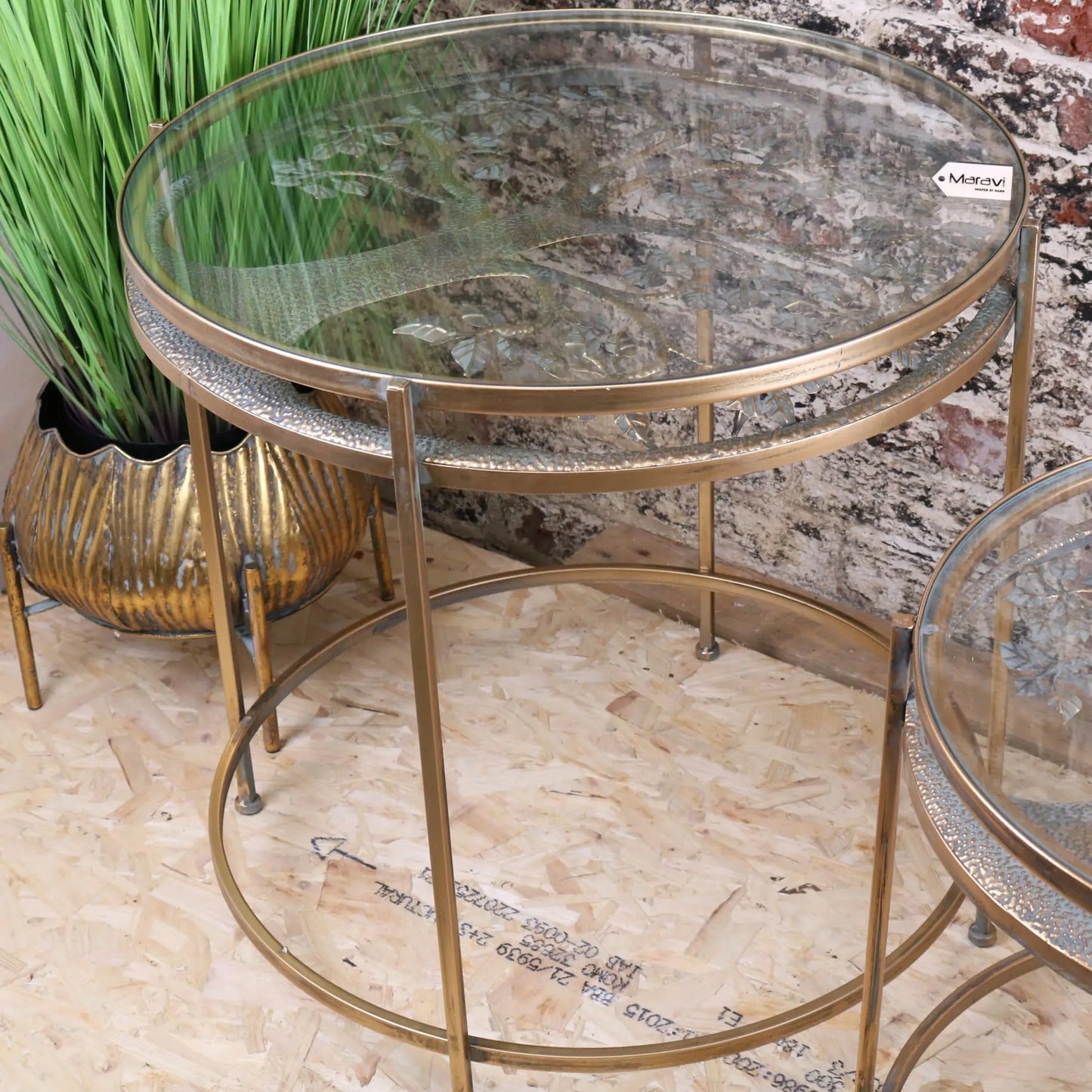 Belagavi Set of 2 Round Side Tables Tree Design - Side View