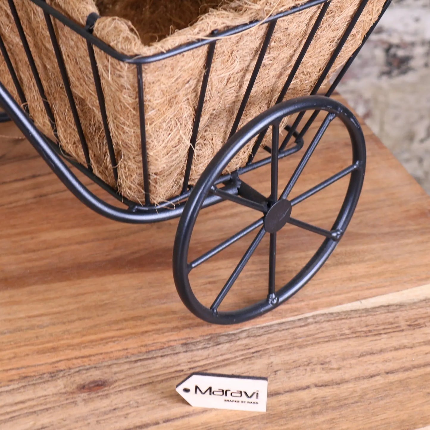Bike Planter Metal Vintage Black - Rear Wheel Closeup