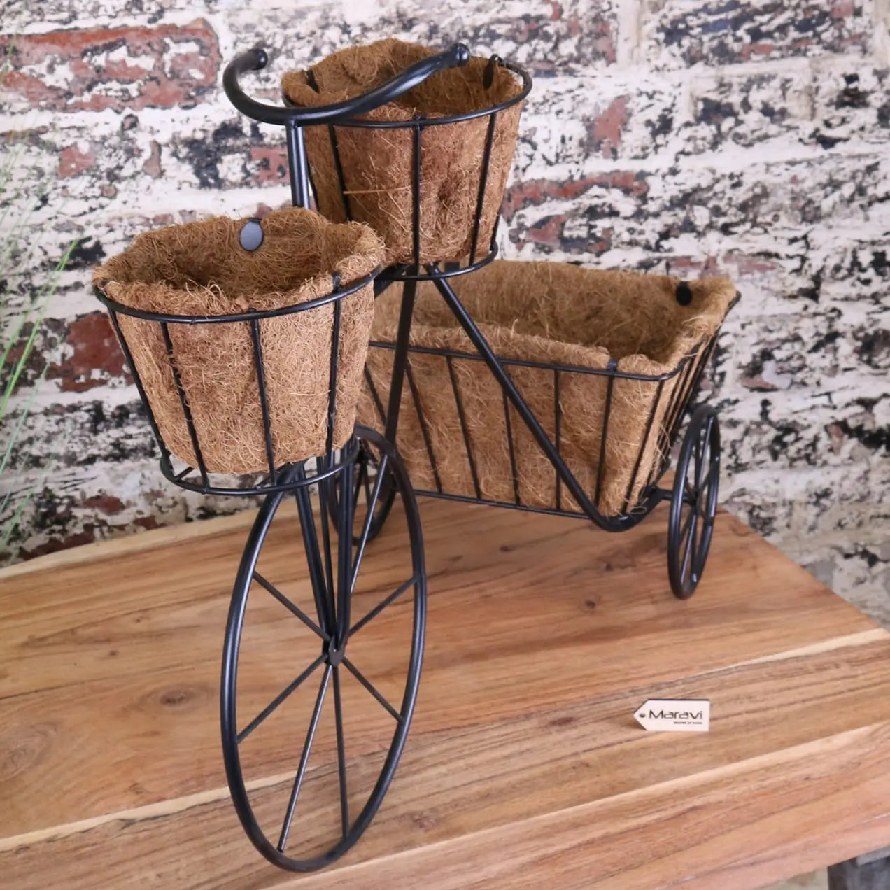 Bike Planter Metal Vintage Black - Front View