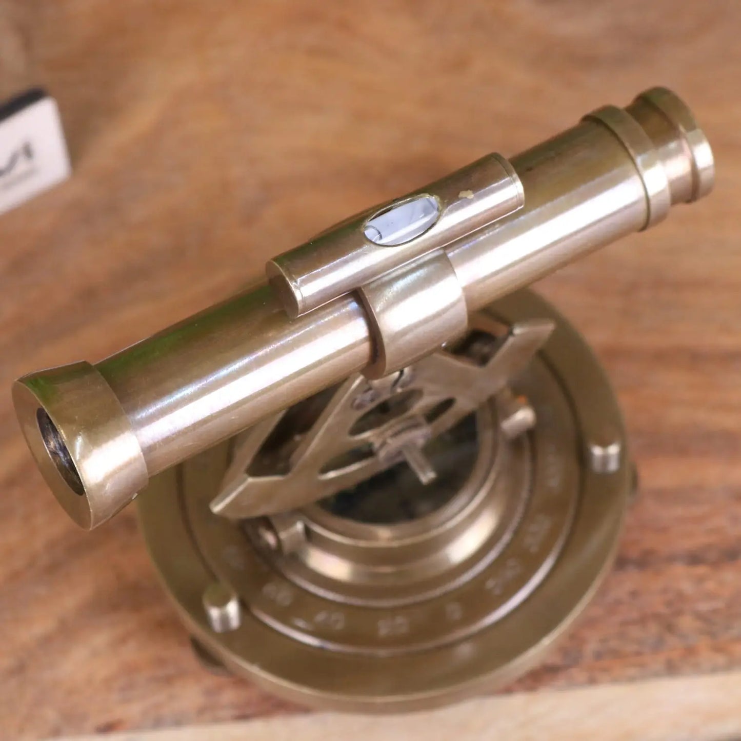Antique Finish Brass Alidade - Closeup of Spirit Level