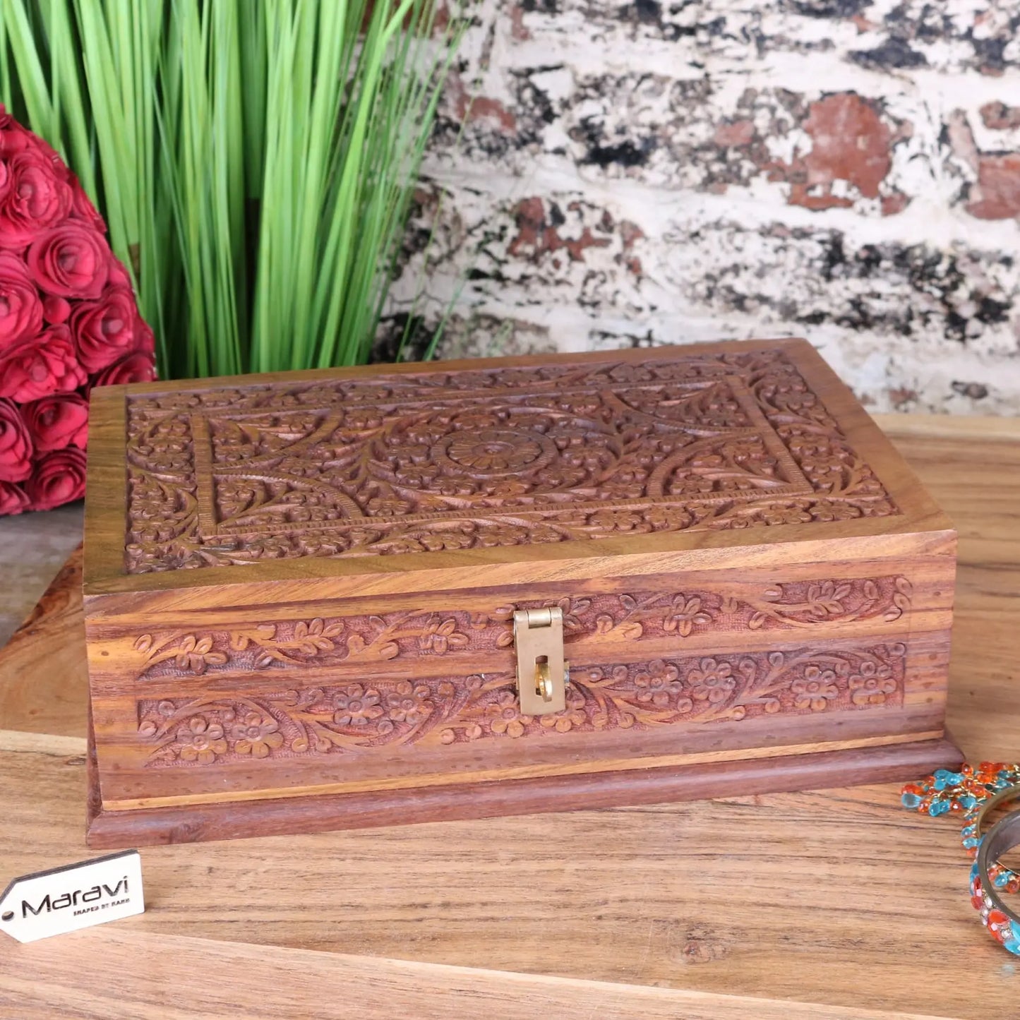 Nalanda Sheesham Wood Intricately Carved Jewellery Box - Main Image