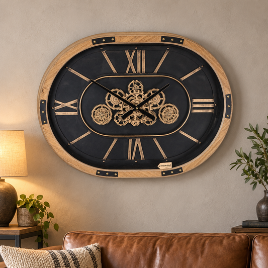Industrial Large Cog Clock Oval Shape - Lifestyle Image