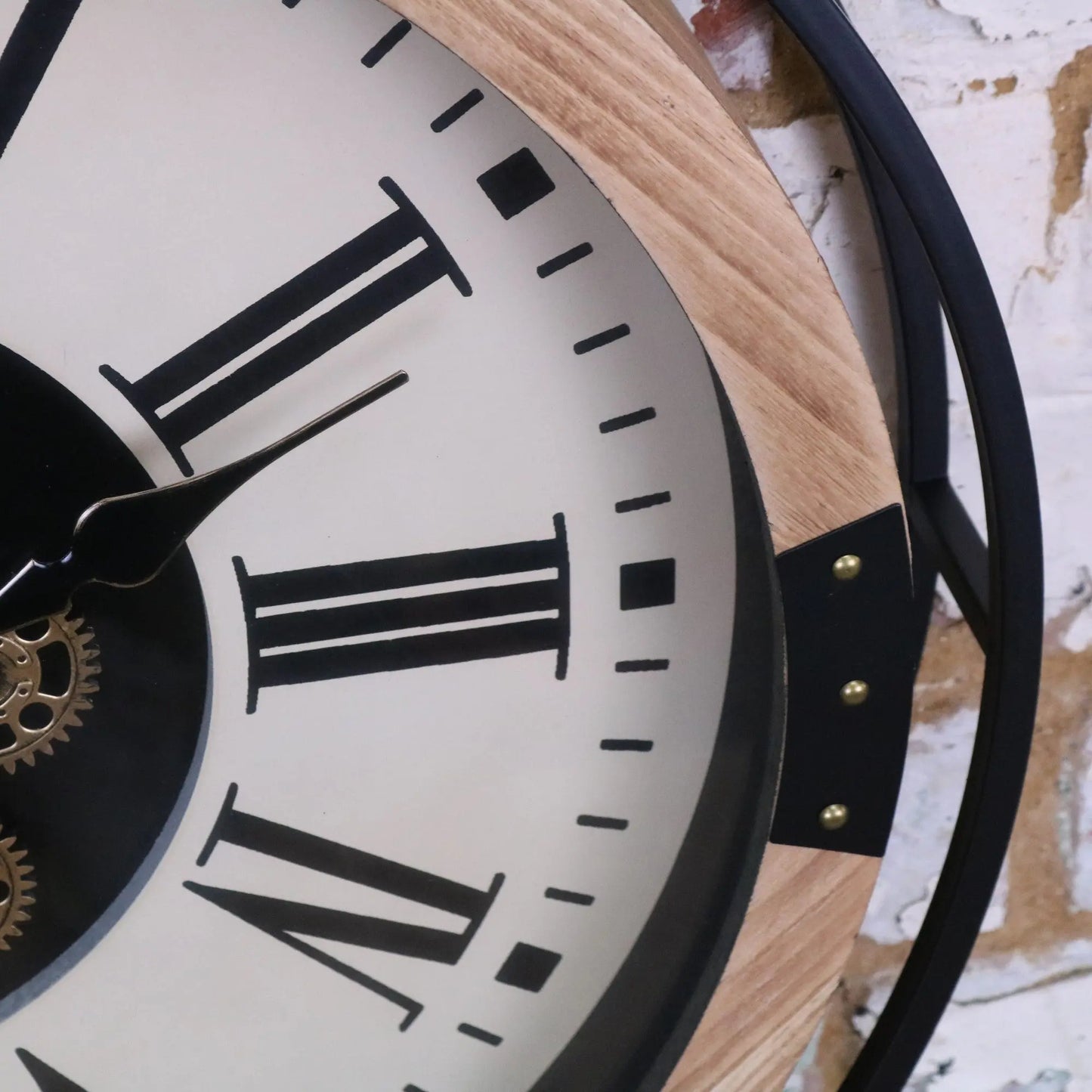 Industrial Large Cog Clock White and Gold - Closeup of Edge