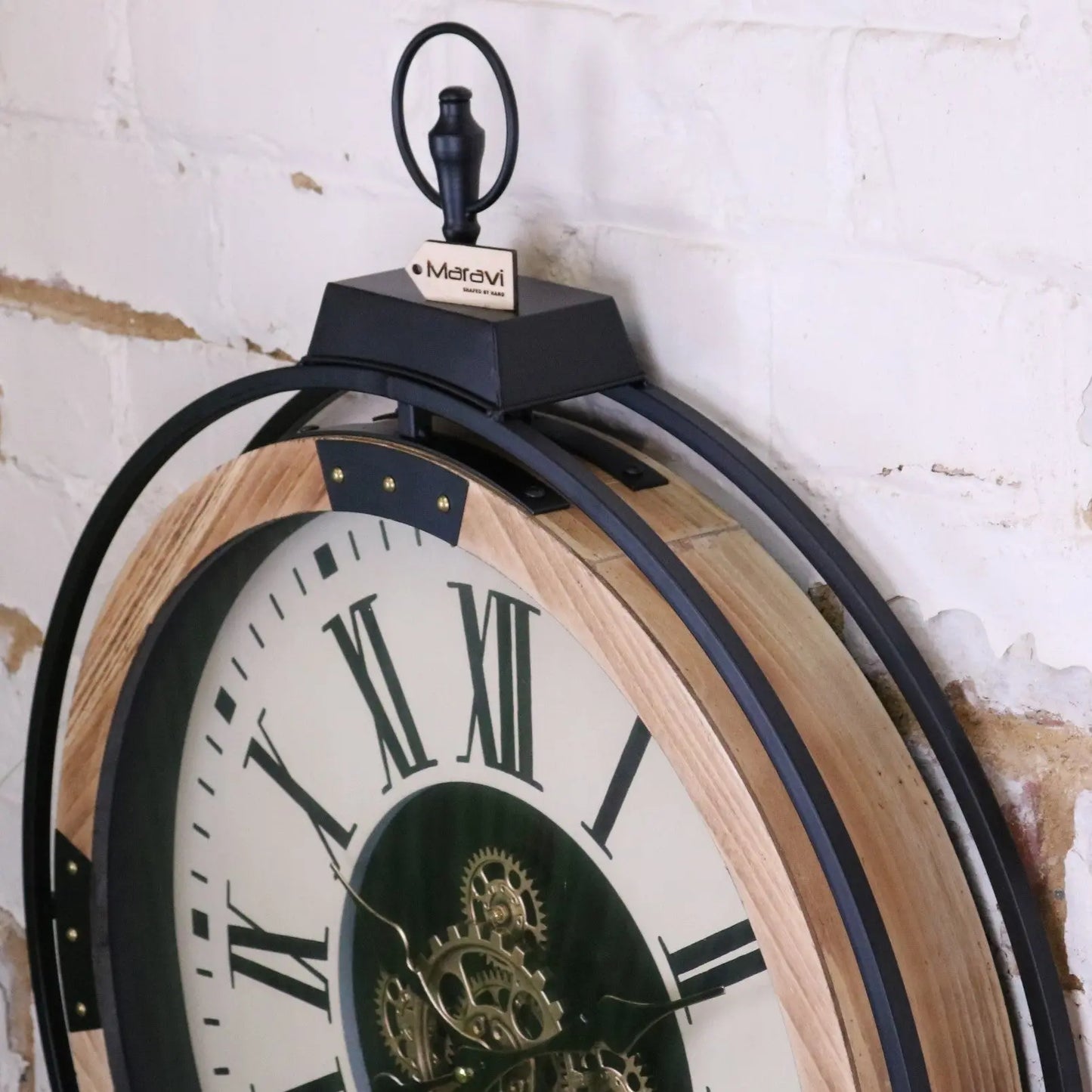 Industrial Large Cog Clock White and Gold - Side View