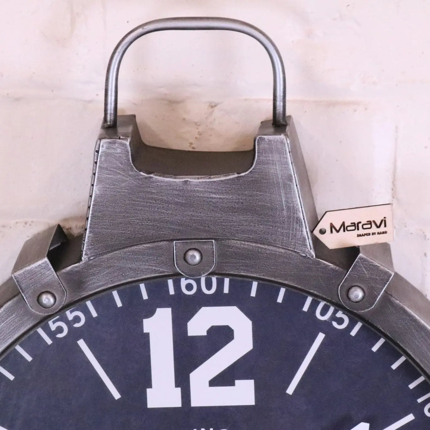 Industrial Style Wall Clock Gunmetal Grey - Closeup of Handle