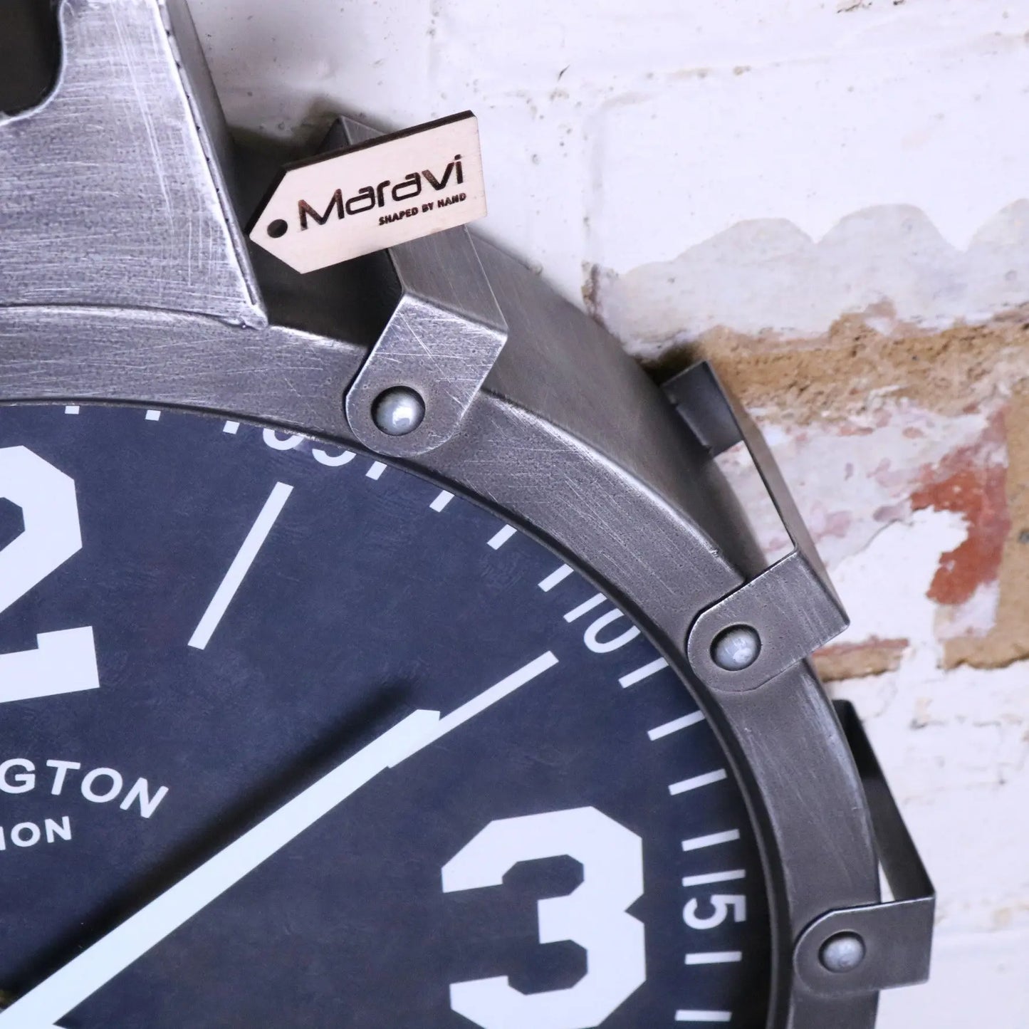Industrial Style Wall Clock Gunmetal Grey - Closeup of Metal Detailing