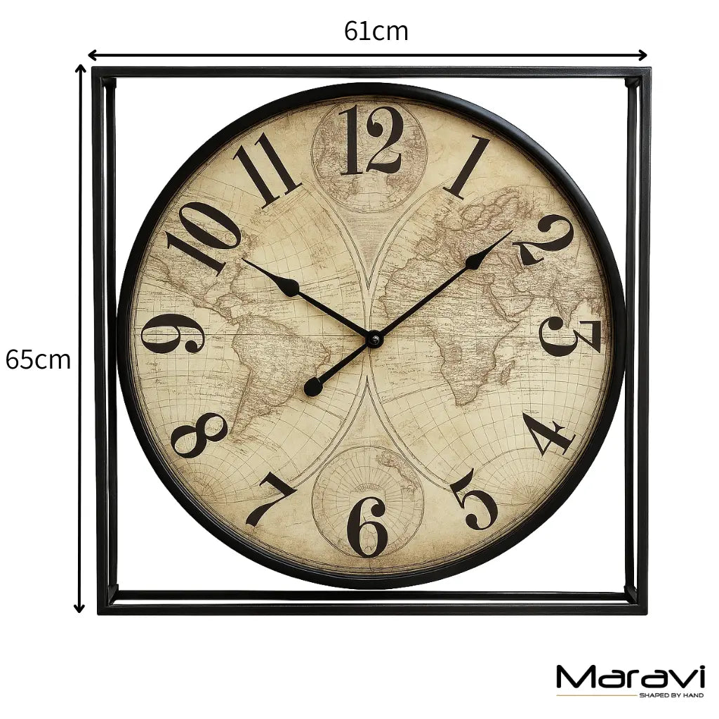 Industrial Style World Map Wall Clock - Dimensions