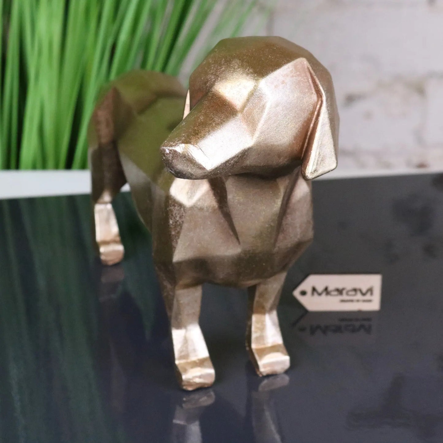 Janira Gold Geometric Sausage Dog Dachshund Ornament - Front View