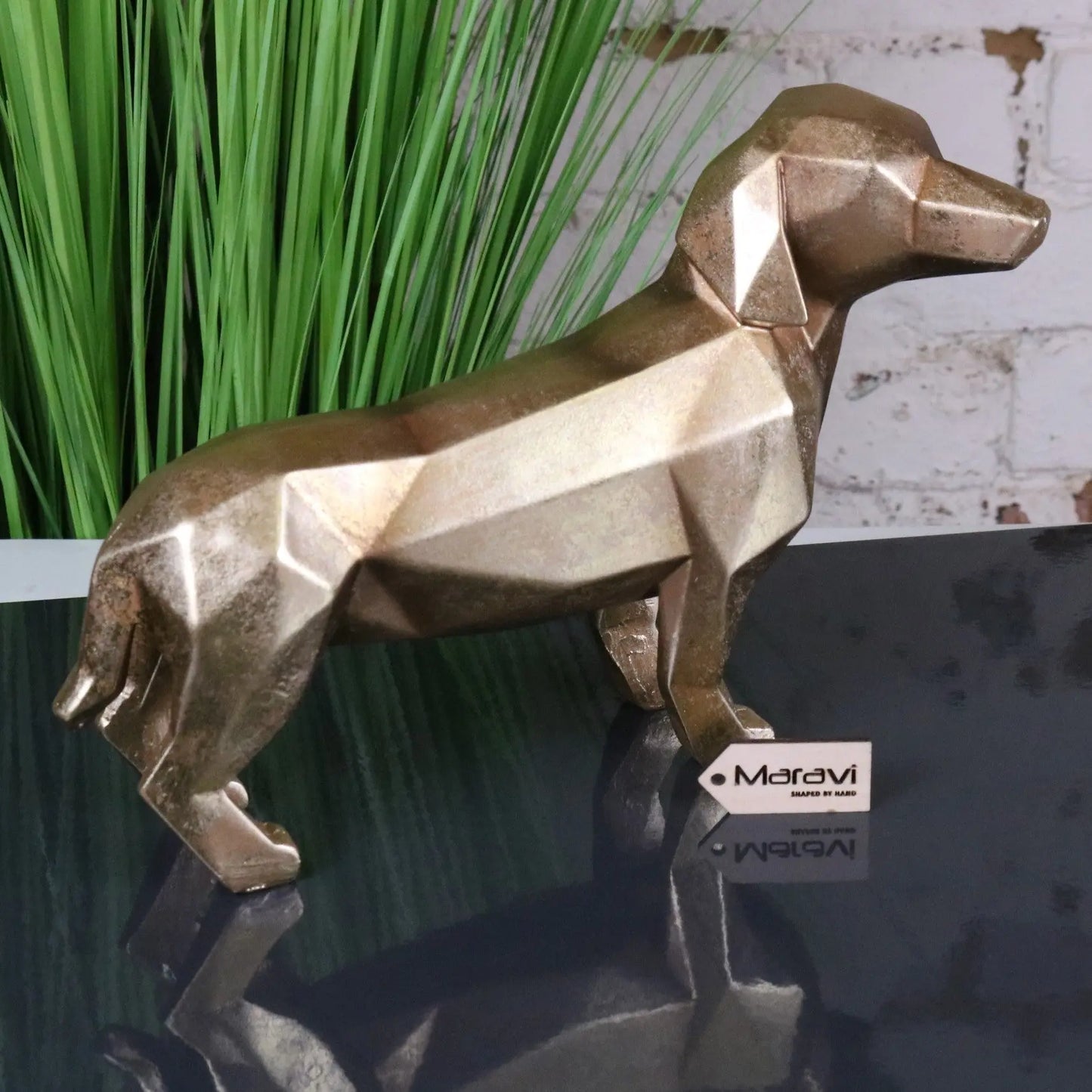 Janira Gold Geometric Sausage Dog Dachshund Ornament - Main Image