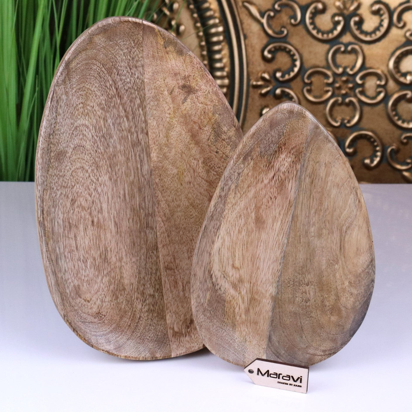 Jarita Oval Shaped Wooden Serving Dishes Set of 2 - Standing Up View