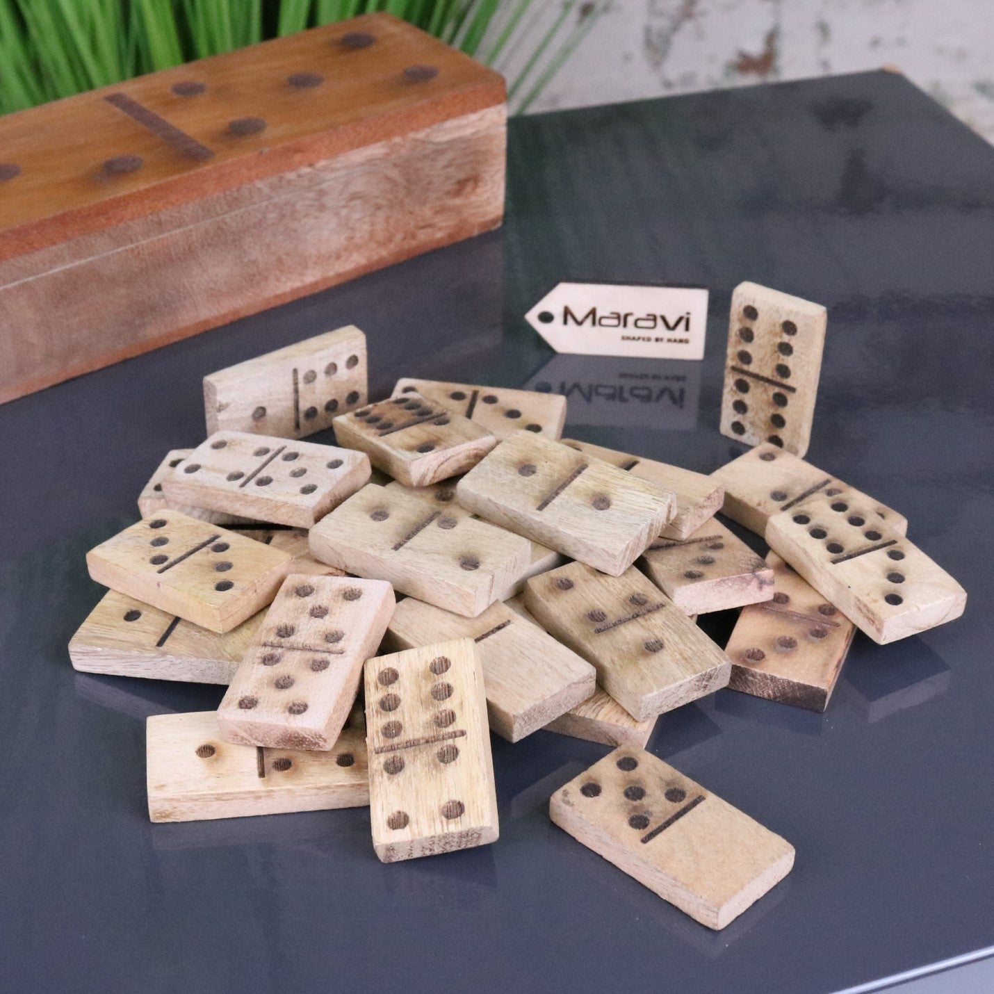 Jeyra Wooden Dominoes Set - Showing All Dominoes