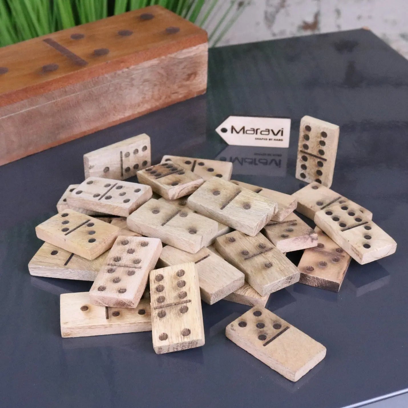 Jeyra Wooden Dominoes Set - Showing All Dominoes