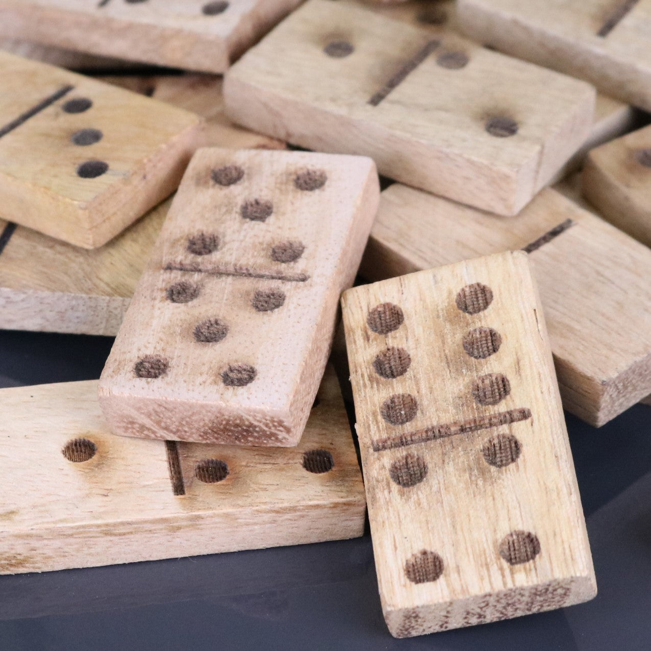Jeyra Wooden Dominoes Set - Closeup of Domino Tiles