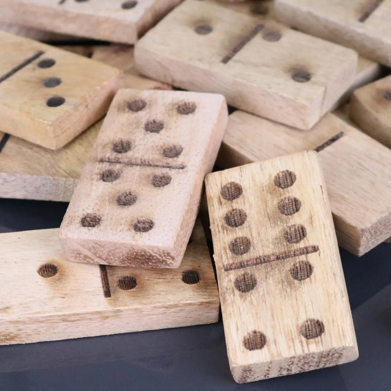 Jeyra Wooden Dominoes Set - Closeup of Domino Tiles