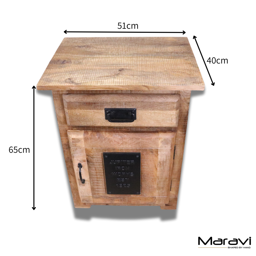 Jupiter Iron Works Furniture Industrial Bedside Cabinet - Dimensions