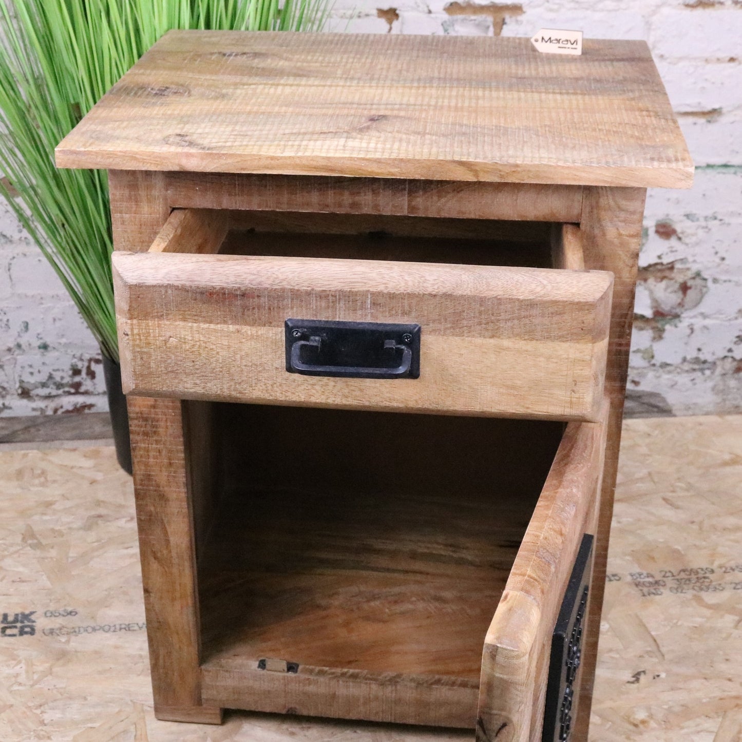 Jupiter Iron Works Furniture Industrial Bedside Cabinet - Door and Drawer Open
