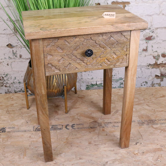 Kairav Mango Wood Bedside Table with Drawer - Main Image