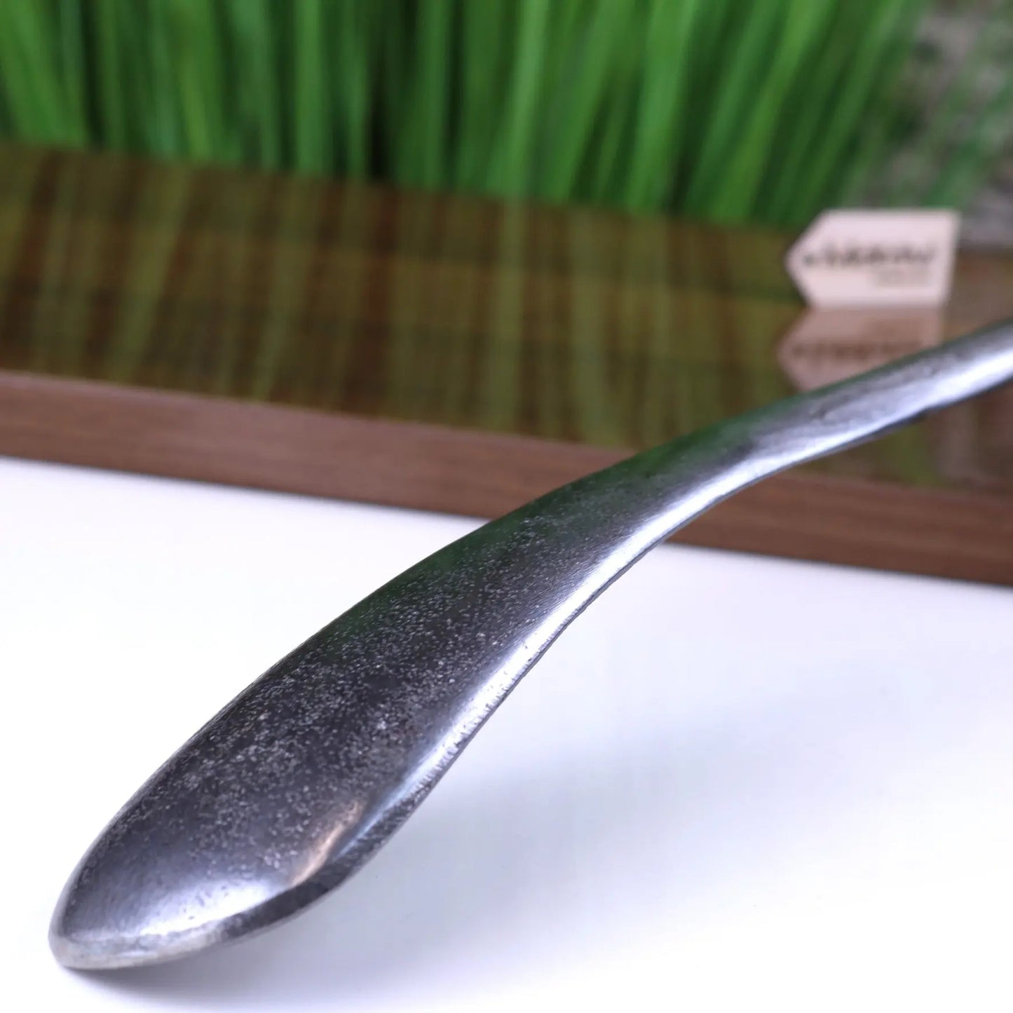Kasha Ram's Head Antique Style Shoe Horn Gunmetal - Closeup of Shoe Horn Part