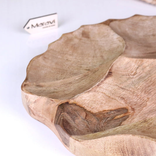 Kavira Divided Serving Dish Mango Wood - Closeup of Section 1