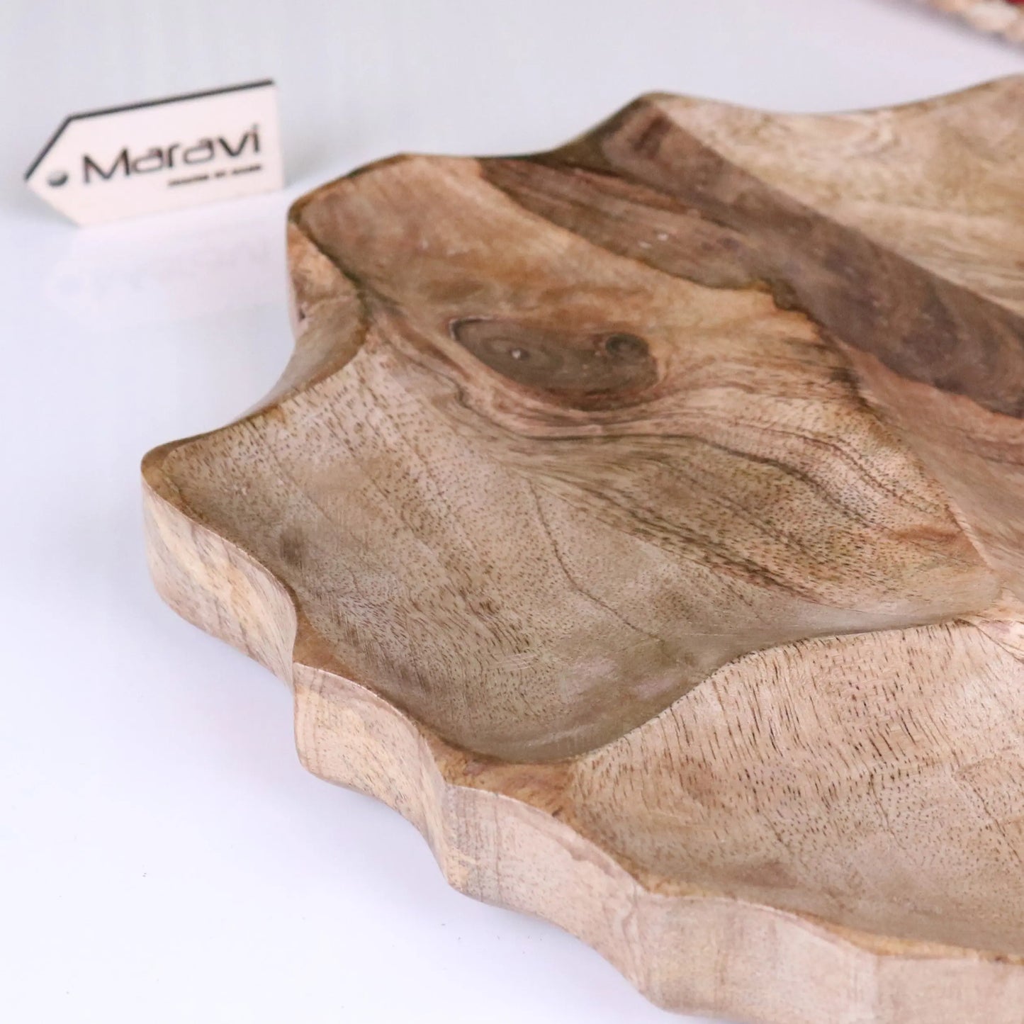 Kavira Divided Serving Dish Mango Wood - Closeup of Edge