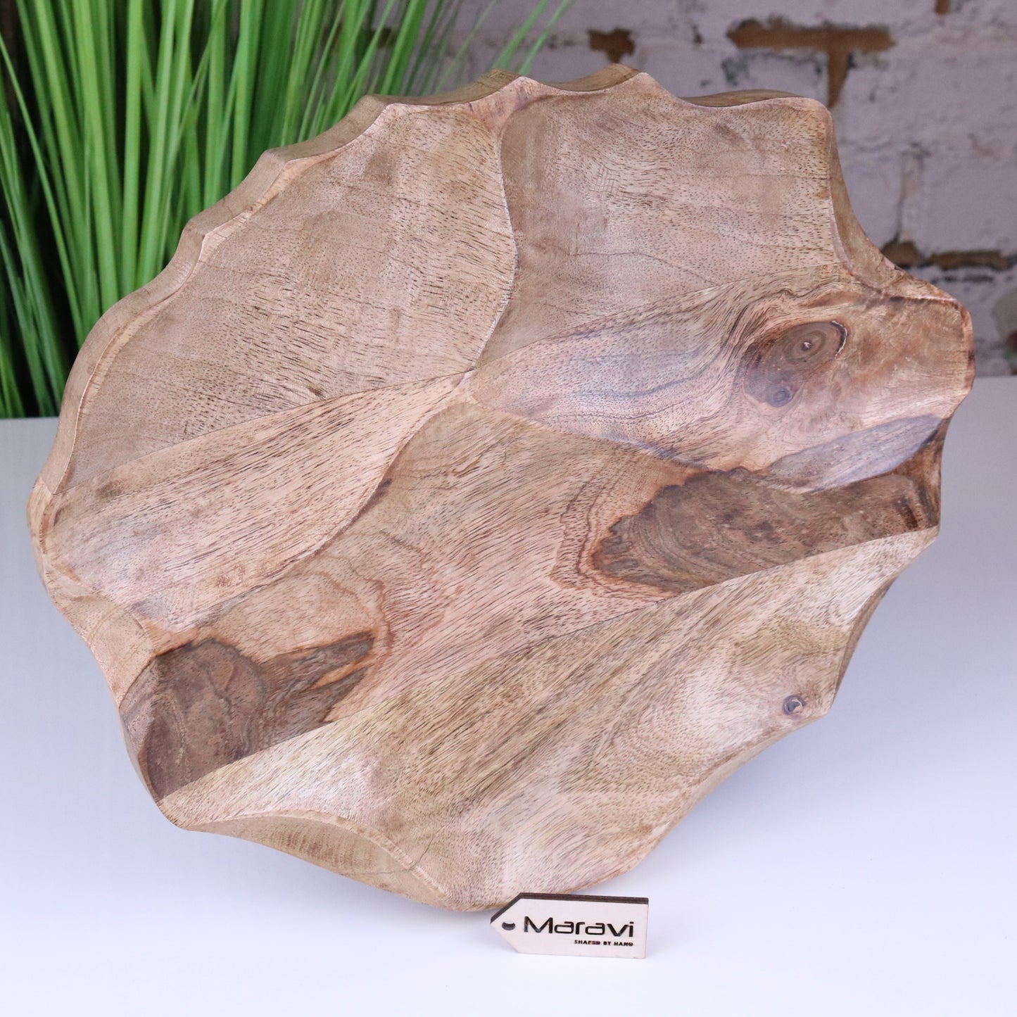 Kavira Divided Serving Dish Mango Wood - Standing Up View
