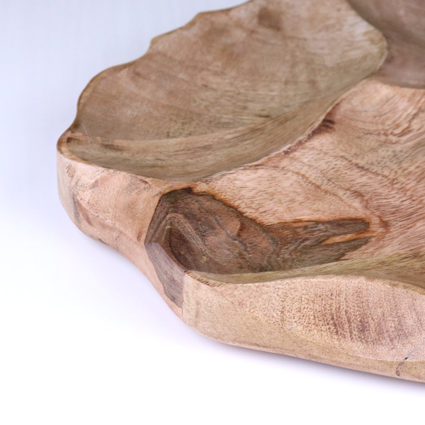 Kavira Divided Serving Dish Mango Wood - Closeup of Edge 2