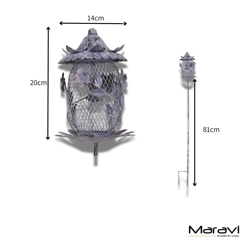 Kesari Rustic Metal Bird Feeder - Dimensions