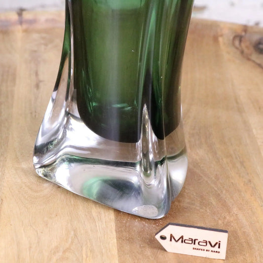 Kesira Luxury Tall Green Glass Vase - Closeup of Base