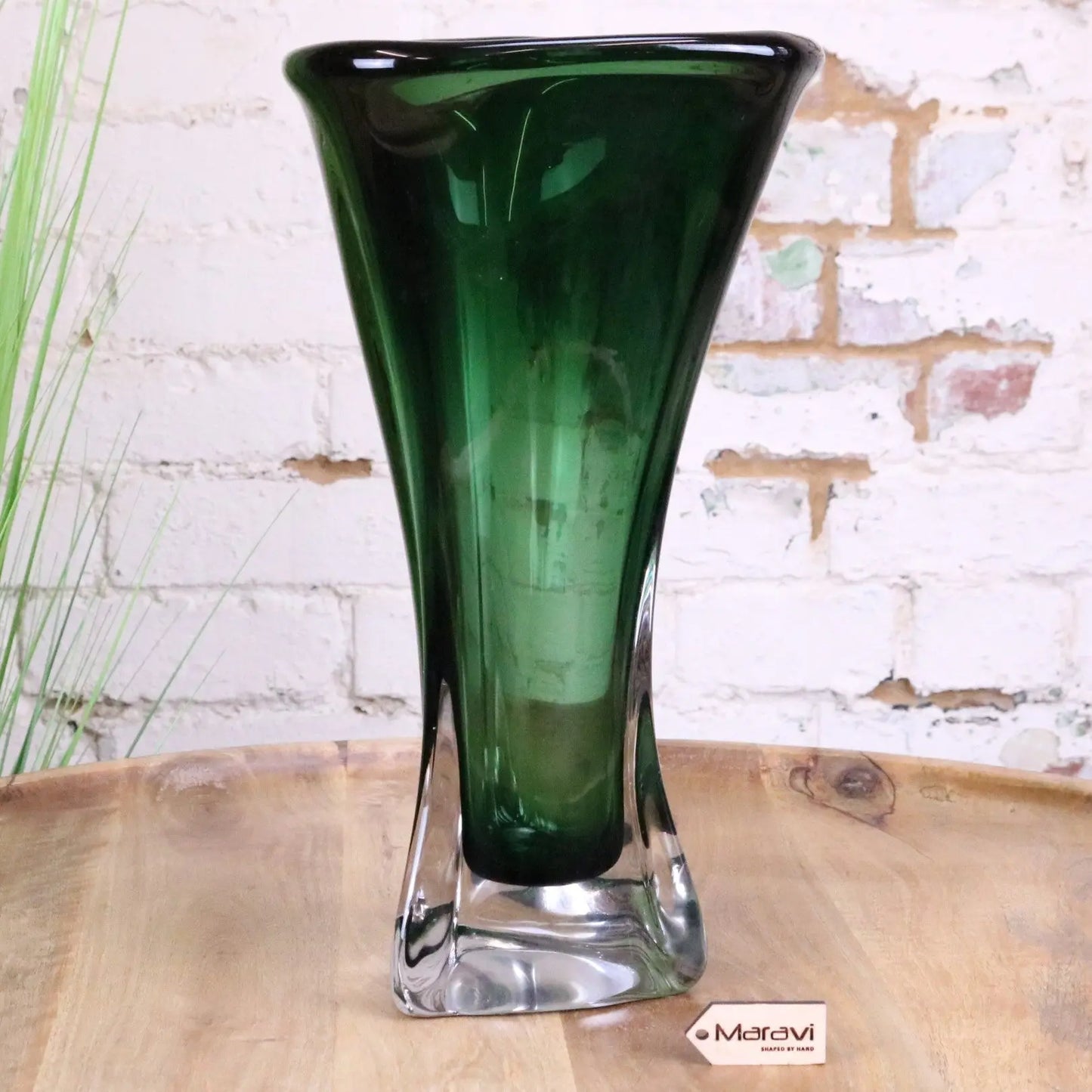 Kesira Luxury Tall Green Glass Vase - Front View