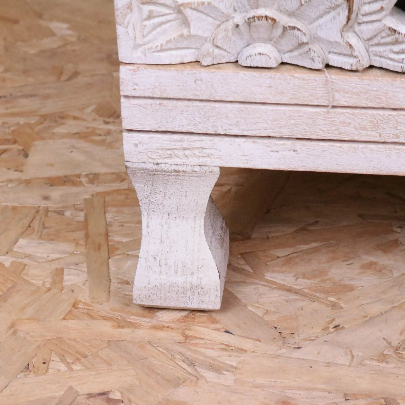 Kheda Mango Wood Bedside Cabinet Distressed White - Closeup of Leg