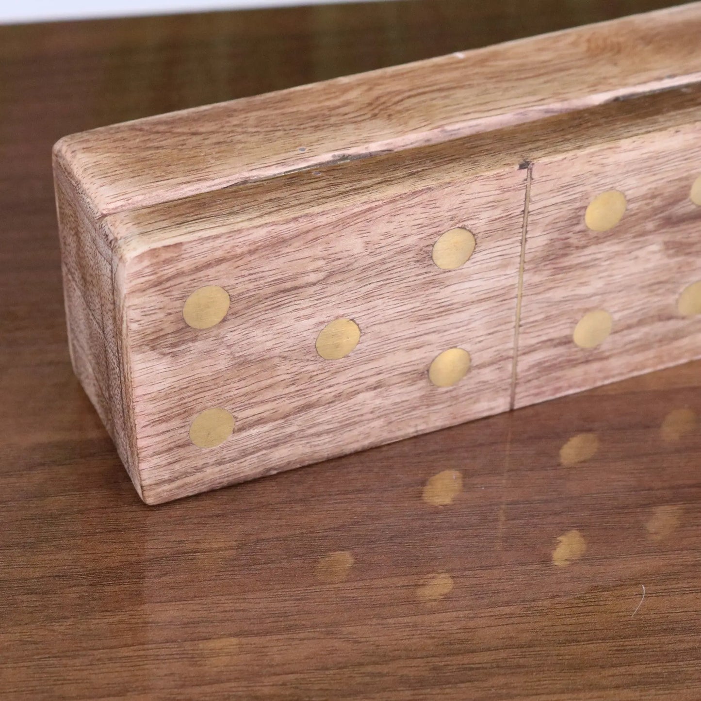 Kumari Wooden Domino Set with Box - Closeup of Inlay on Box