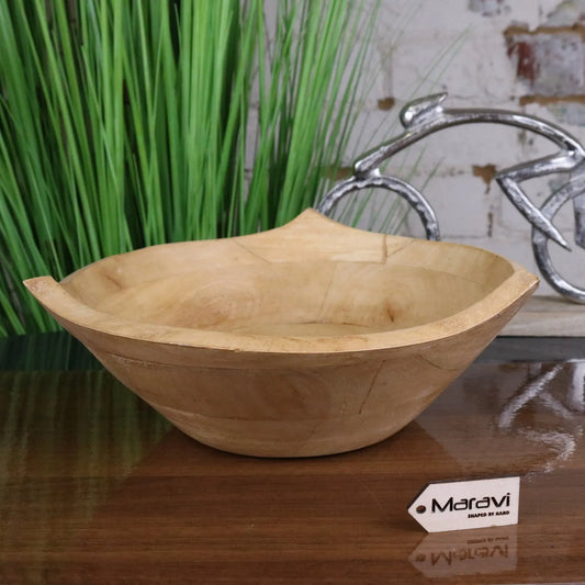 Lailak Three Point Large Wooden Fruit Bowl - Front View