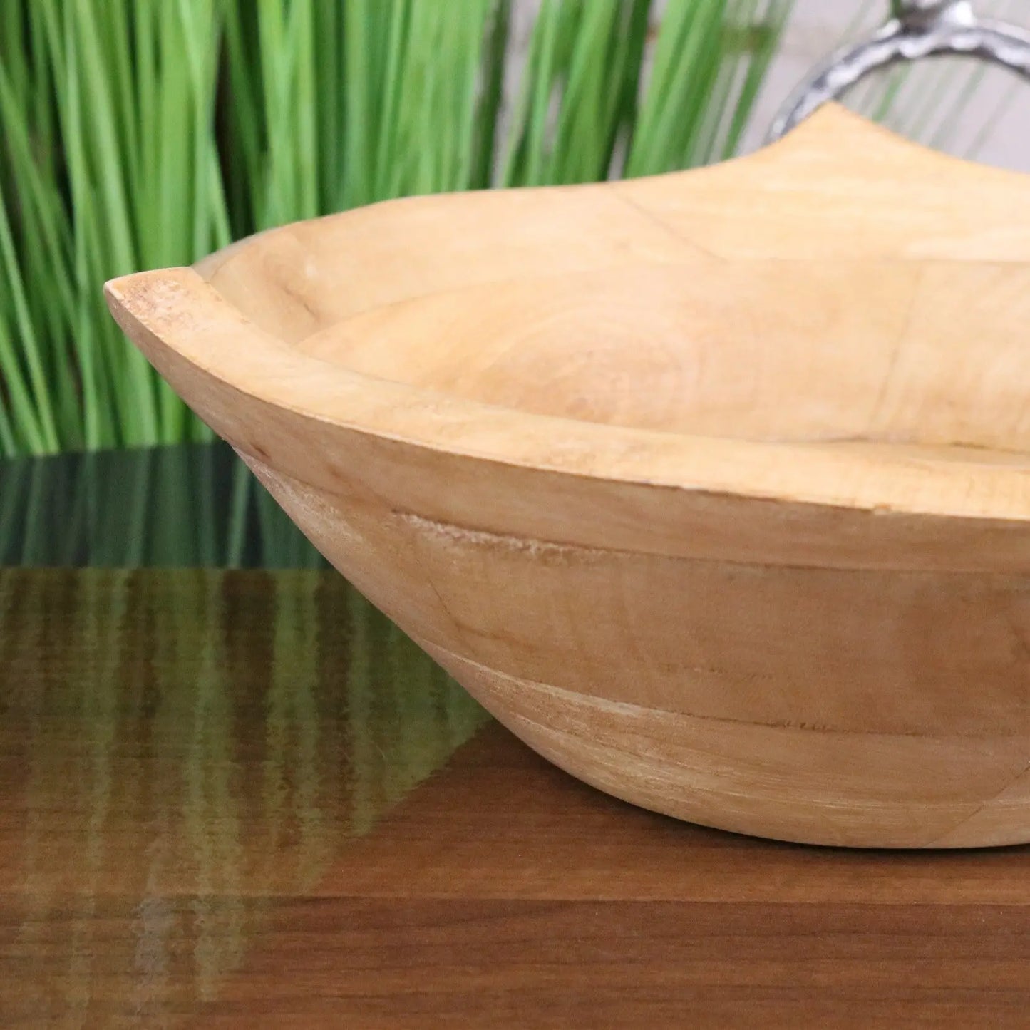 Lailak Three Point Large Wooden Fruit Bowl - Closeup of Side