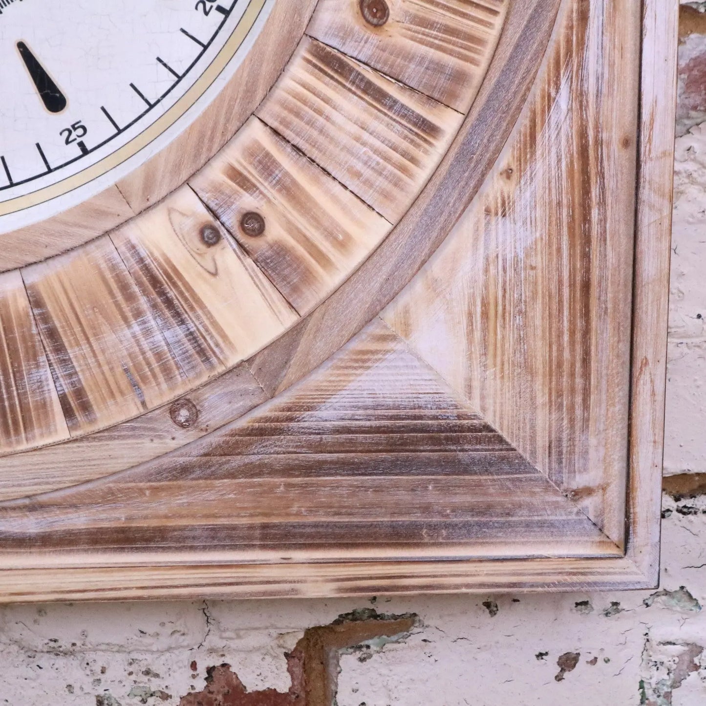 Large Square Wall Clock 80cm Antique Style - Closeup of Bottom Corner