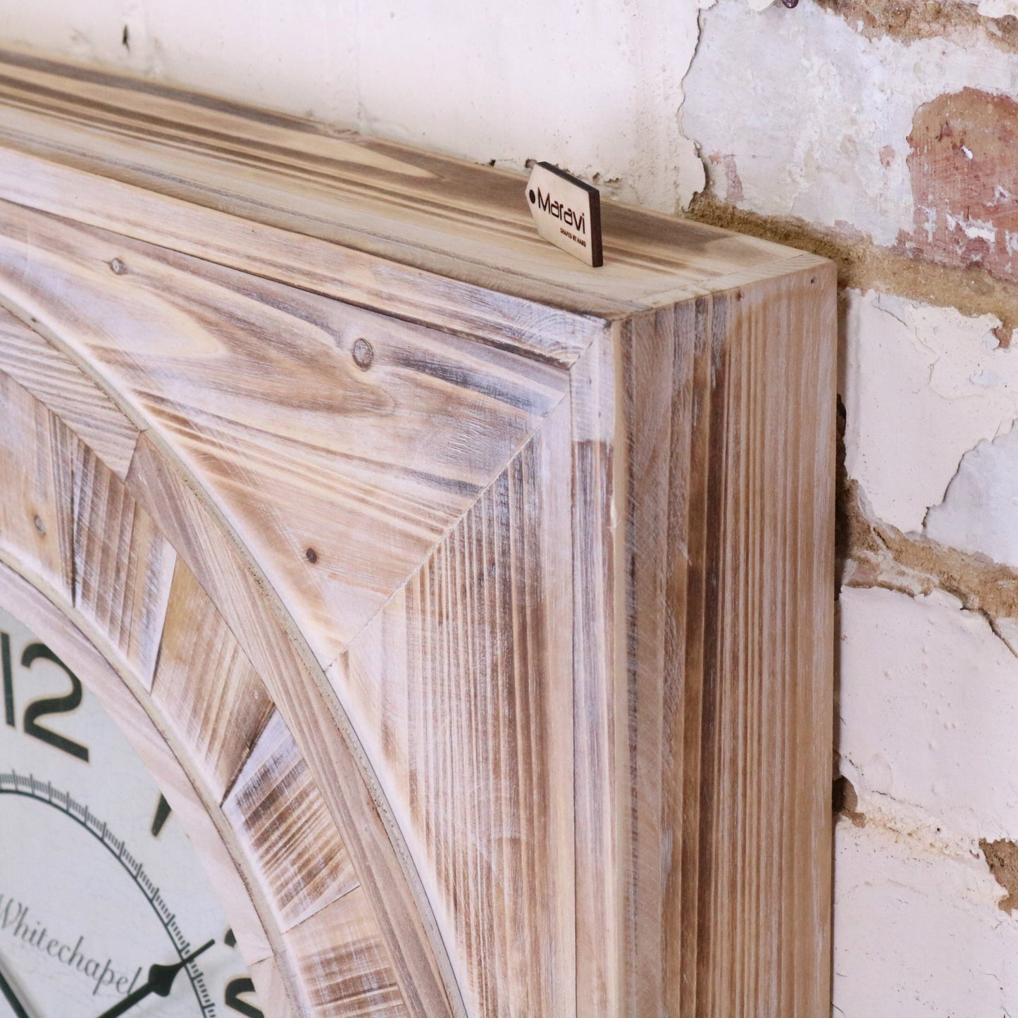 Large Square Wall Clock 80cm Antique Style - Closeup of Corner from Side
