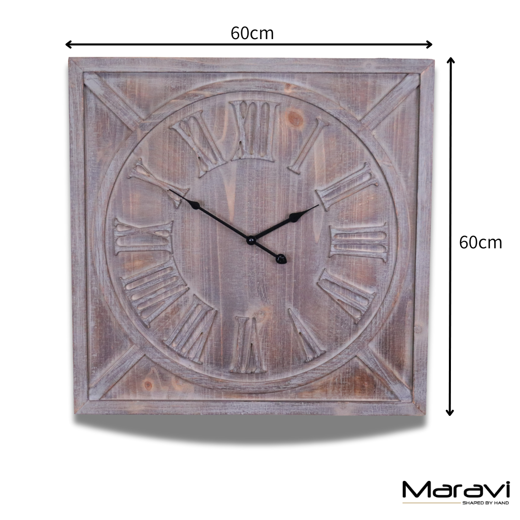 Large Square Wooden Clock 60cm Grey Dimensions